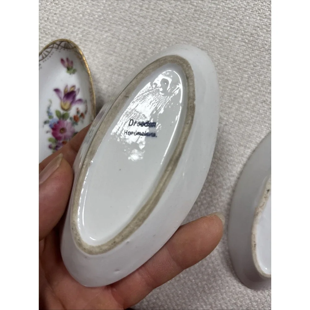 Vintage Dresden Handmalerei Porcelain Oval Open Salts Nut Dishes Hand Painted⁠ 4